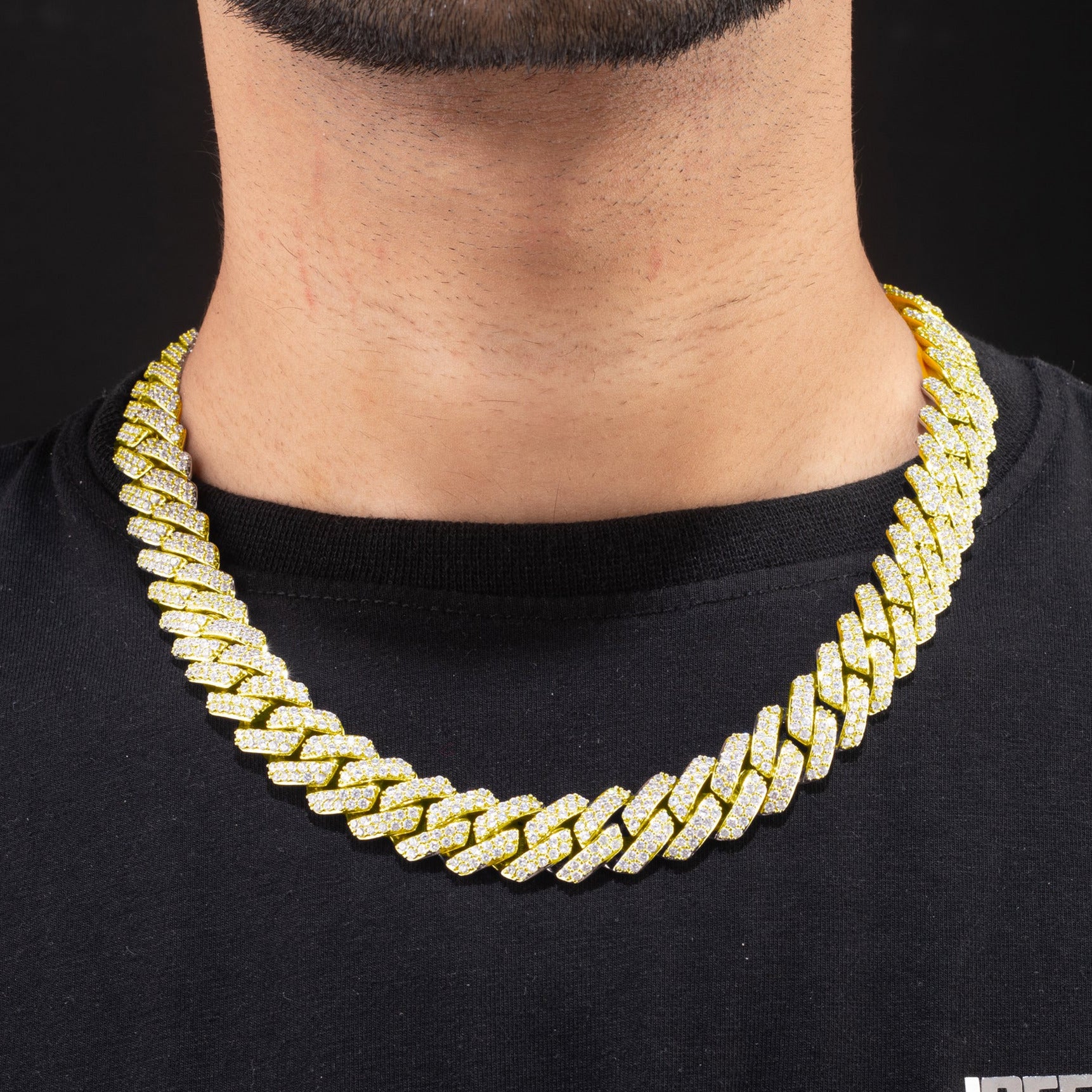 14MM 2-Row Iced Out Prong Cuban Link Chain in Gold