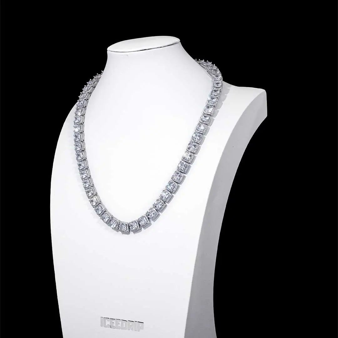 10MM Glacier Clustered Tennis Necklace in White Gold - ICEEDRIP