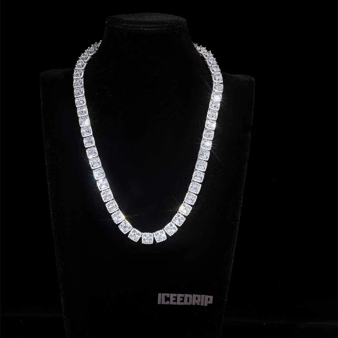 10MM Glacier Clustered Tennis Necklace in White Gold - ICEEDRIP