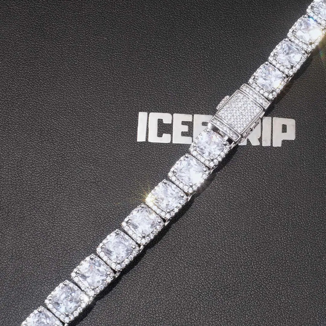 10MM Glacier Clustered Tennis Necklace in White Gold - ICEEDRIP