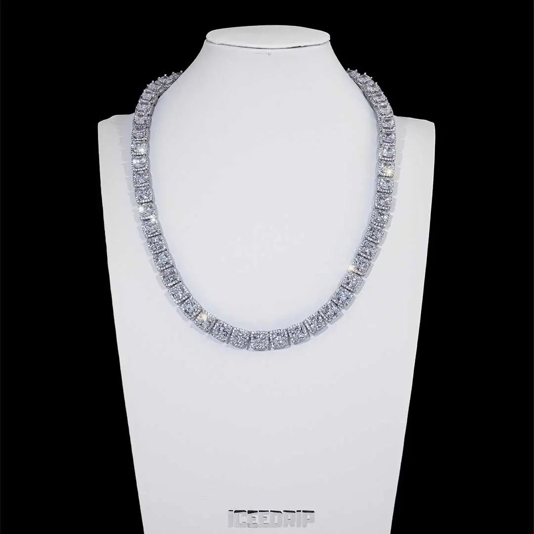 10MM Glacier Clustered Tennis Necklace in White Gold - ICEEDRIP