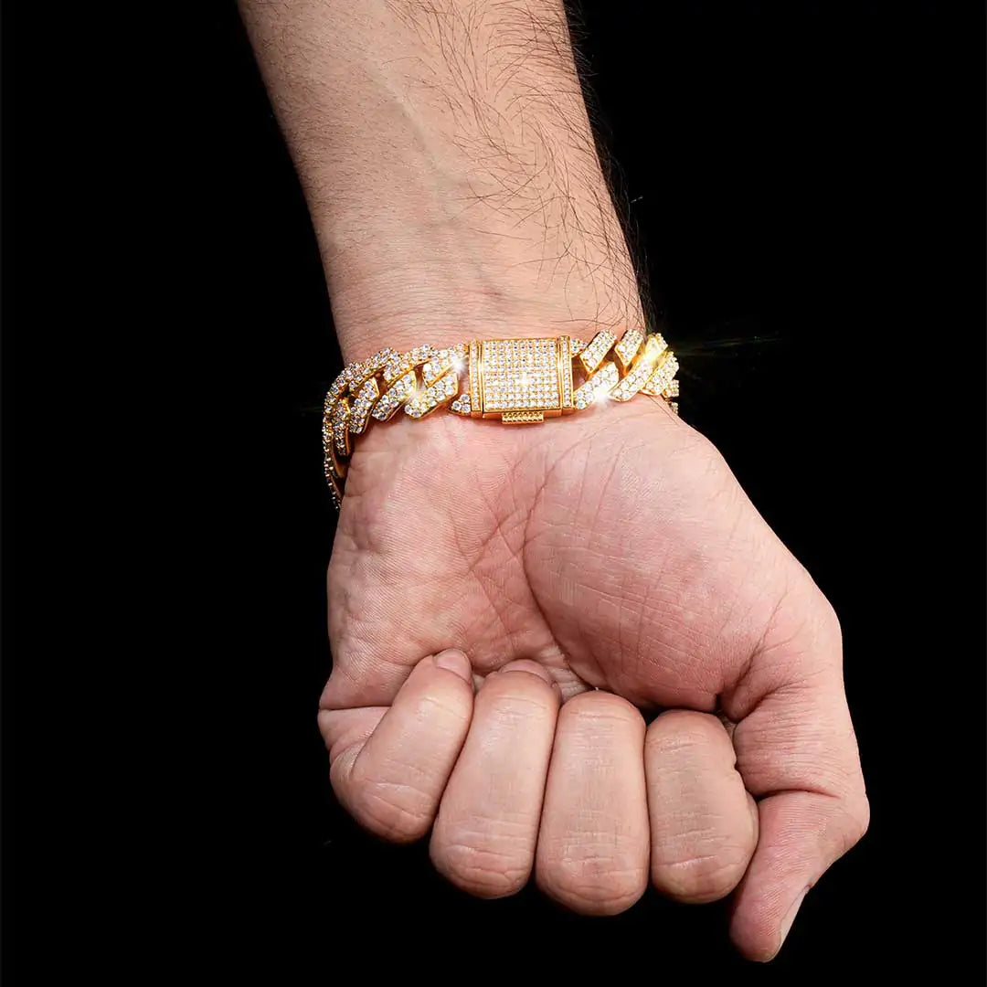 14MM Prong Cuban Link Bracelet in Gold ICEEDRIP