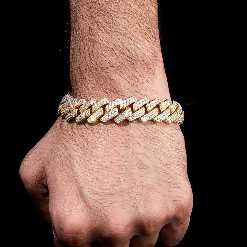 14MM Prong Cuban Link Bracelet in Gold ICEEDRIP