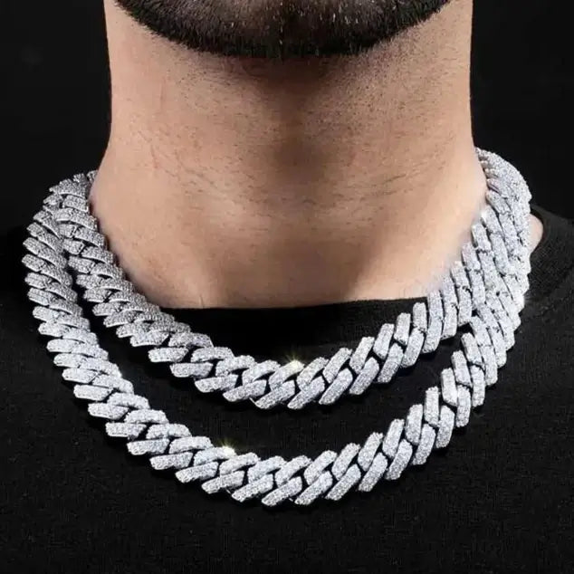 14MM 2 - ROW ICED OUT PRONG CUBAN CHAIN in White Gold - ICEEDRIP