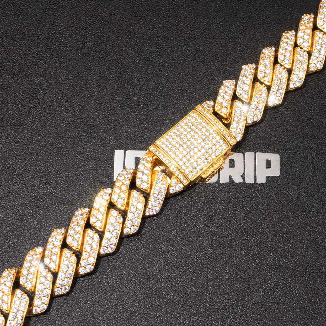 14MM 2 - Row Iced Out Prong Cuban Link Chain in Gold - ICEEDRIP