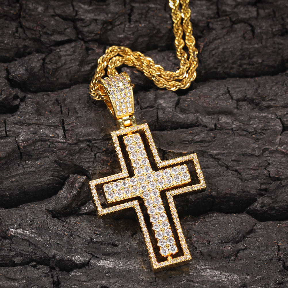 Iced Out Gold Plated Rotatable Cross Pendant