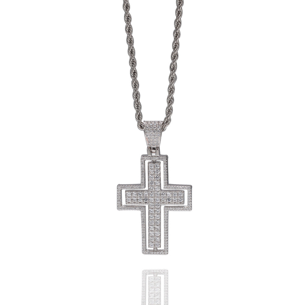 Iced Out Gold Plated Rotatable Cross Pendant