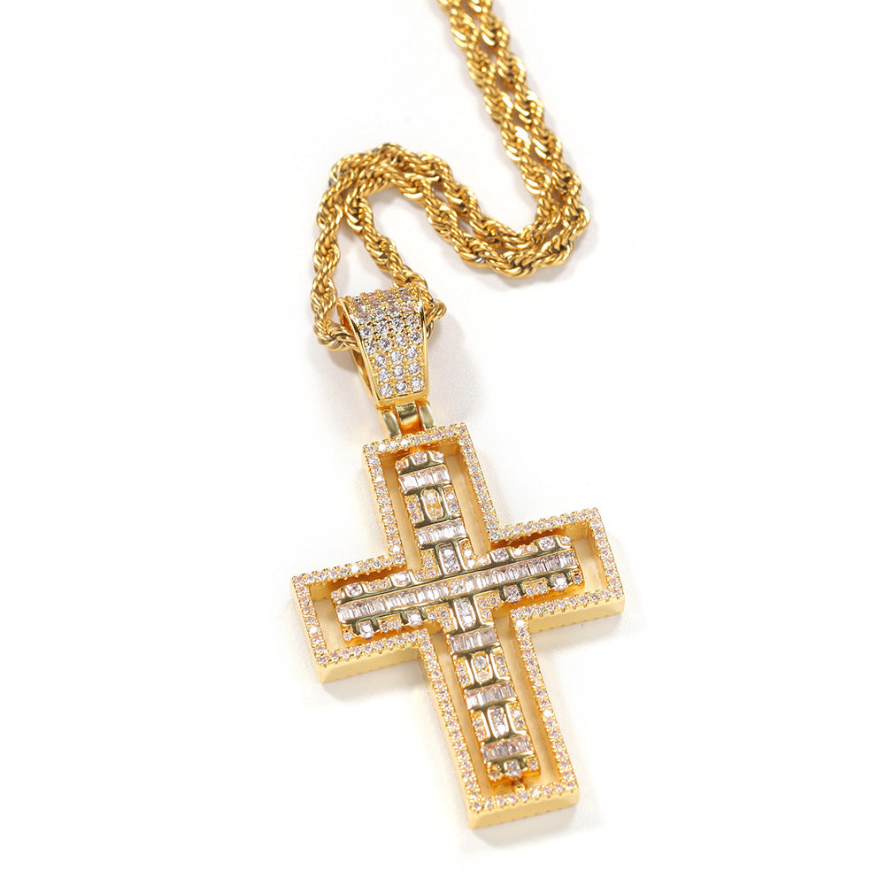 Iced Out Gold Plated Rotatable Cross Pendant