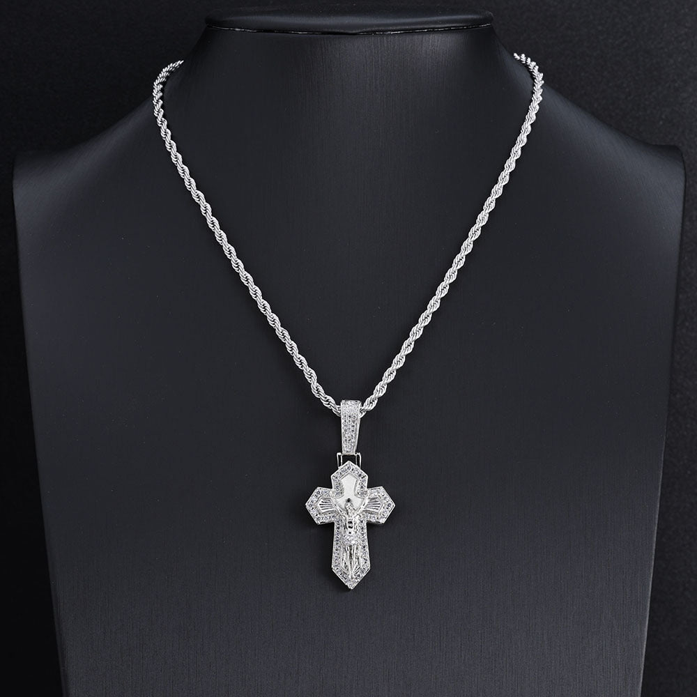 18K Gold Plated Jesus Crucifix Baguette Cross Necklace