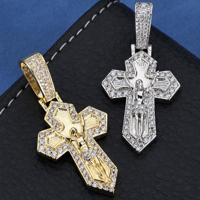 18K Gold Plated Jesus Crucifix Baguette Cross Necklace