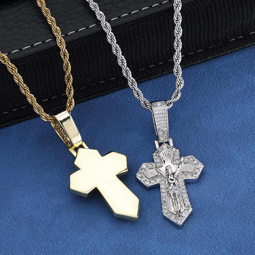 18K Gold Plated Jesus Crucifix Baguette Cross Necklace