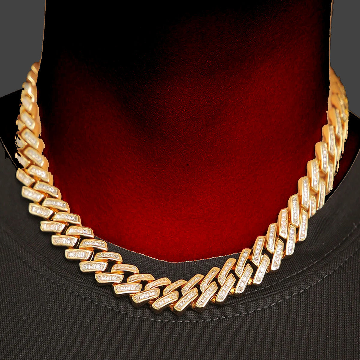 Baguette Channel Set Cuban Necklace (16mm) in Gold