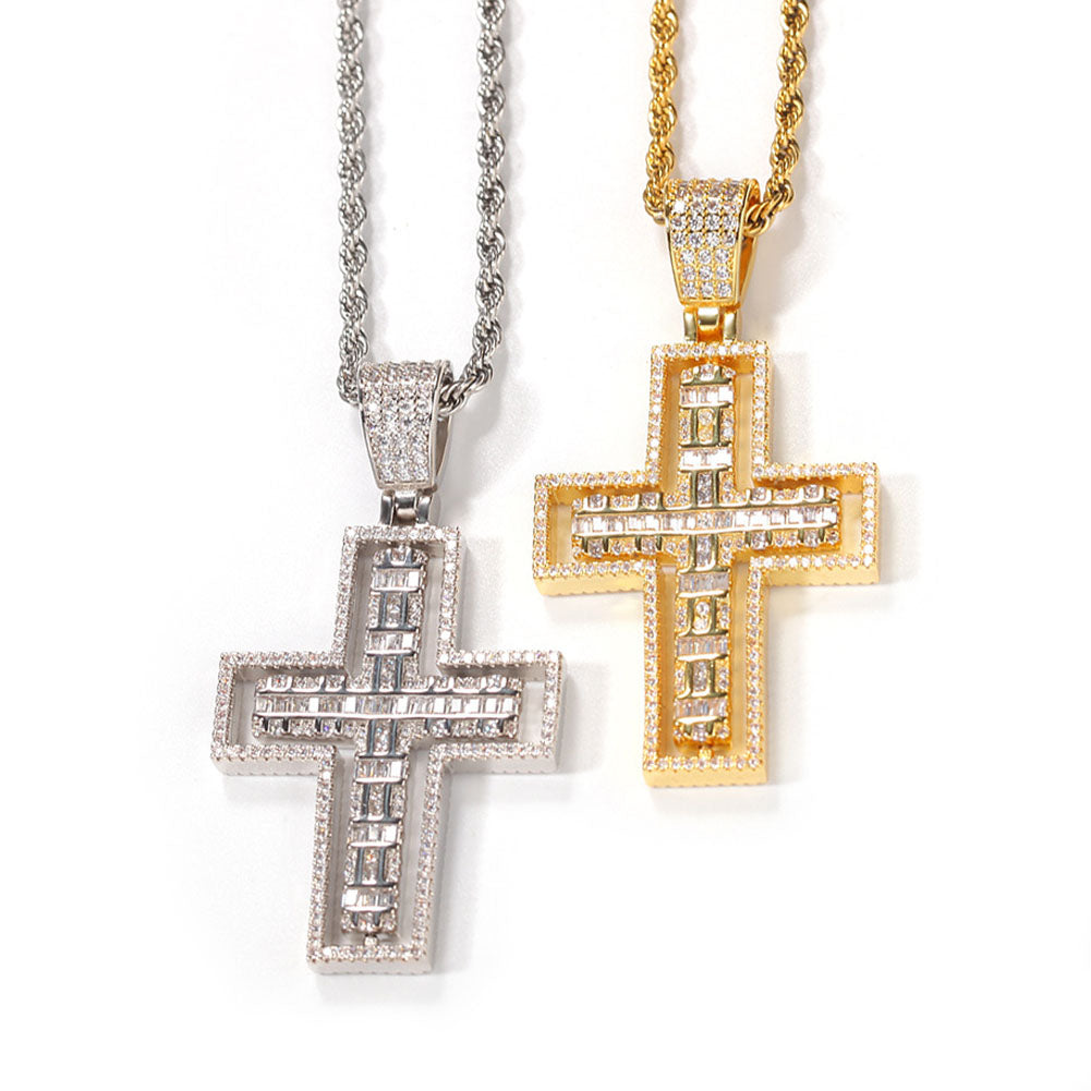 Iced Out Gold Plated Rotatable Cross Pendant