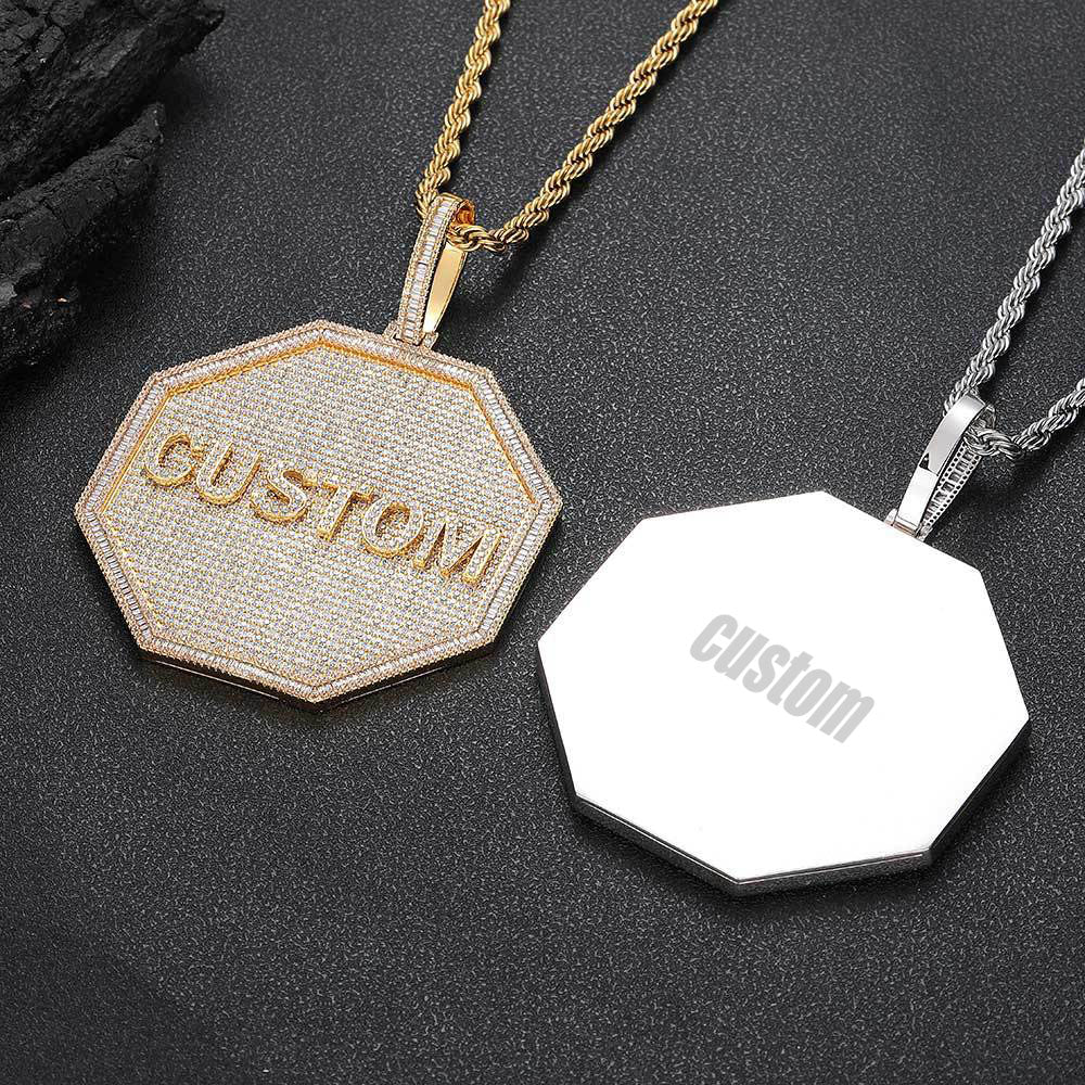 3D BIG OCTAGON CUSTOM LETTER NECKLACE