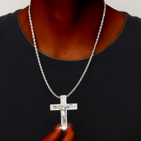 3D Jesus Crucifix Baguette Cross Necklace