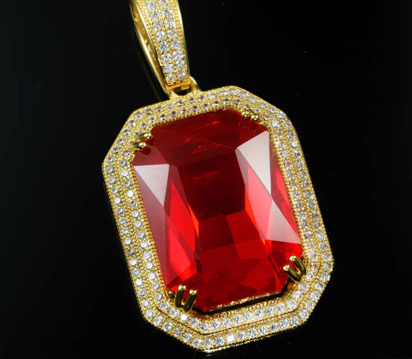 Red CZ Pendant Gold-Plated Micro-inlay