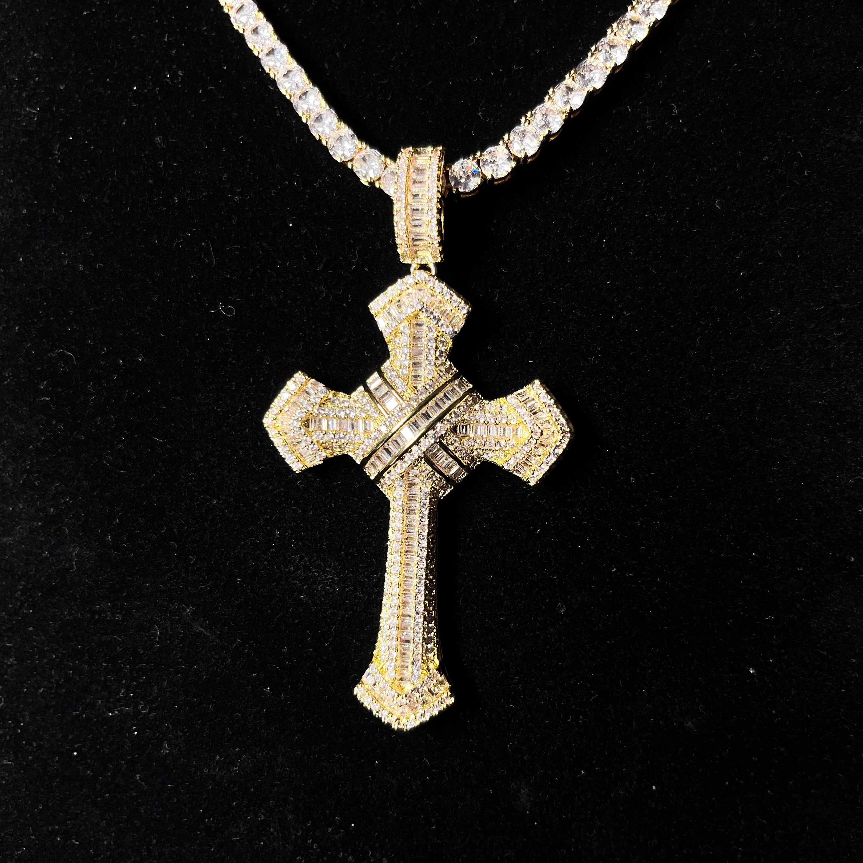 Iced Out Baguette Jesus Cross Necklace