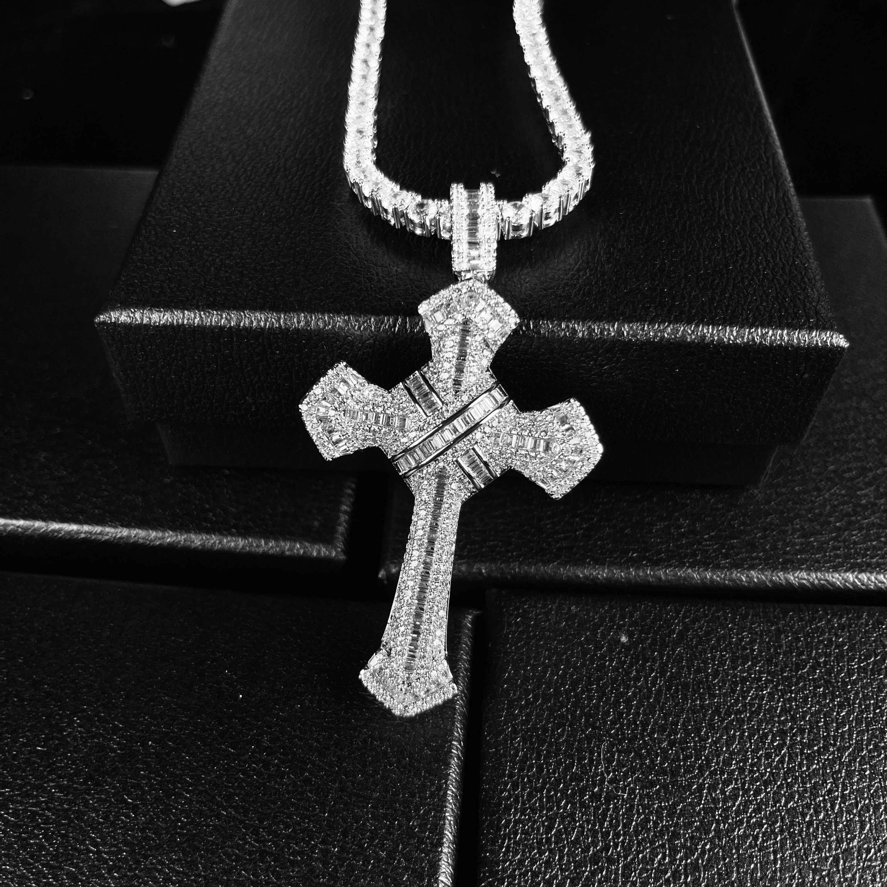 Iced Out Baguette Jesus Cross Necklace