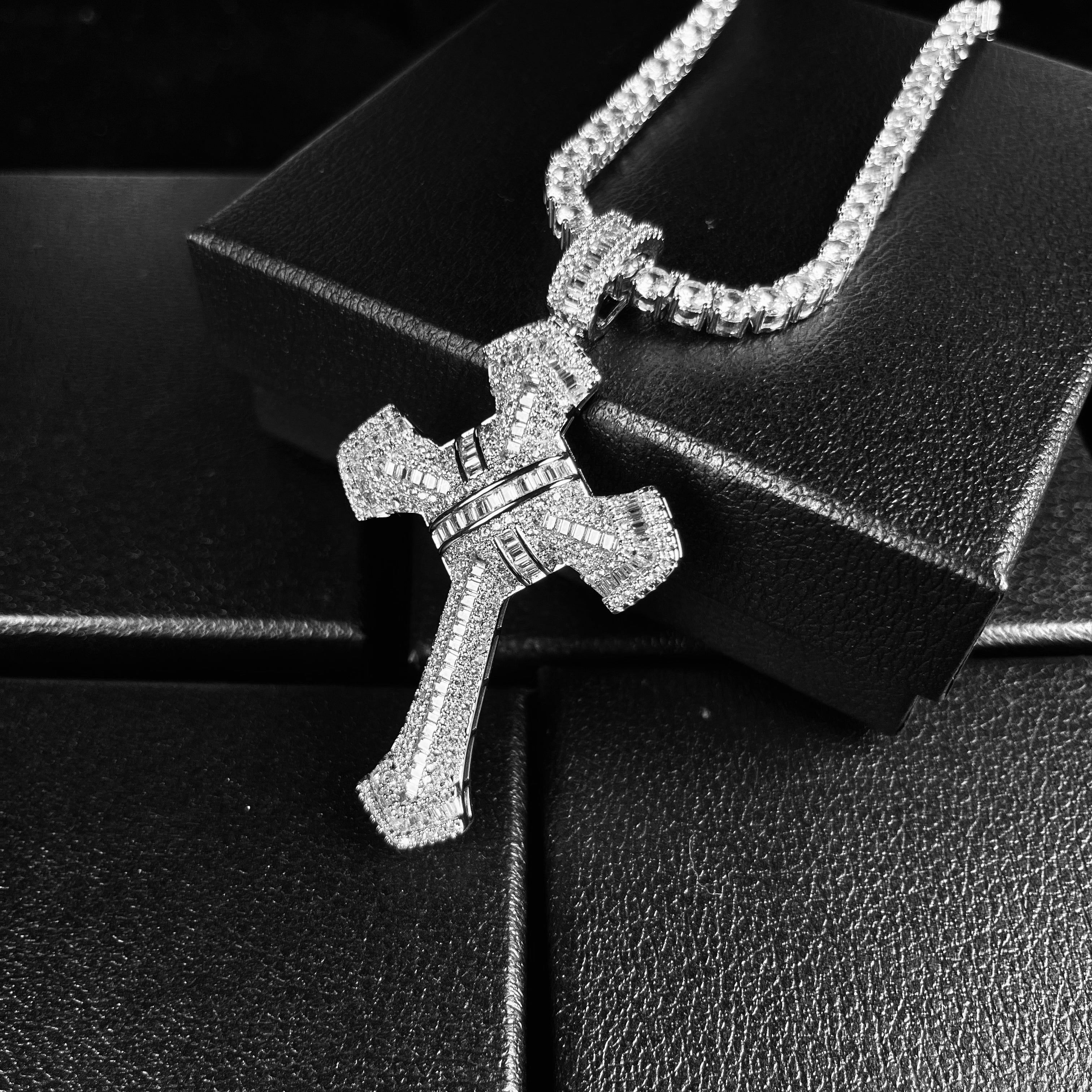 Iced Out Baguette Jesus Cross Necklace