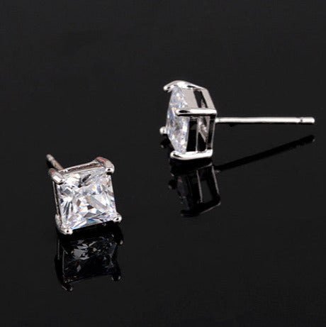 4mm Square 18K Gold-Plated Iced Stud Earring