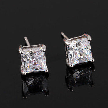 4mm Square 18K Gold-Plated Iced Stud Earring