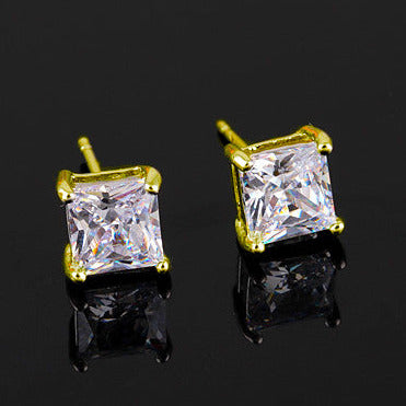 4mm Square 18K Gold-Plated Iced Stud Earring