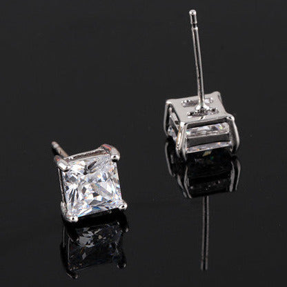 4mm Square 18K Gold-Plated Iced Stud Earring