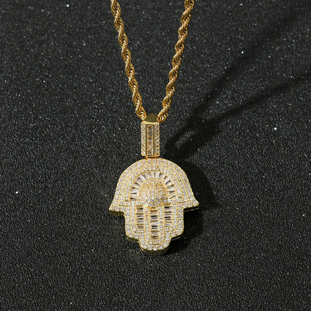 18K Gold Baguette Hamsa Hand Pendant