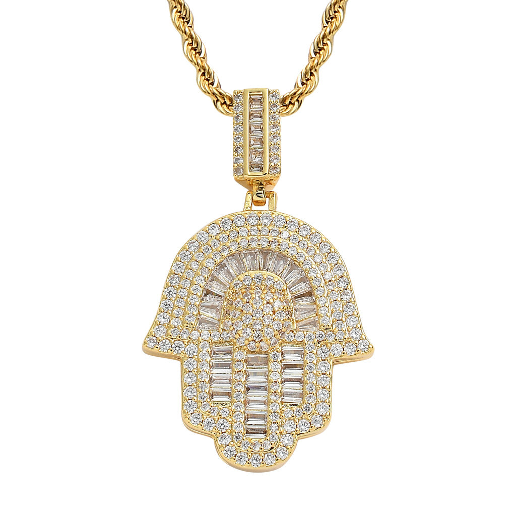 18K Gold Baguette Hamsa Hand Pendant