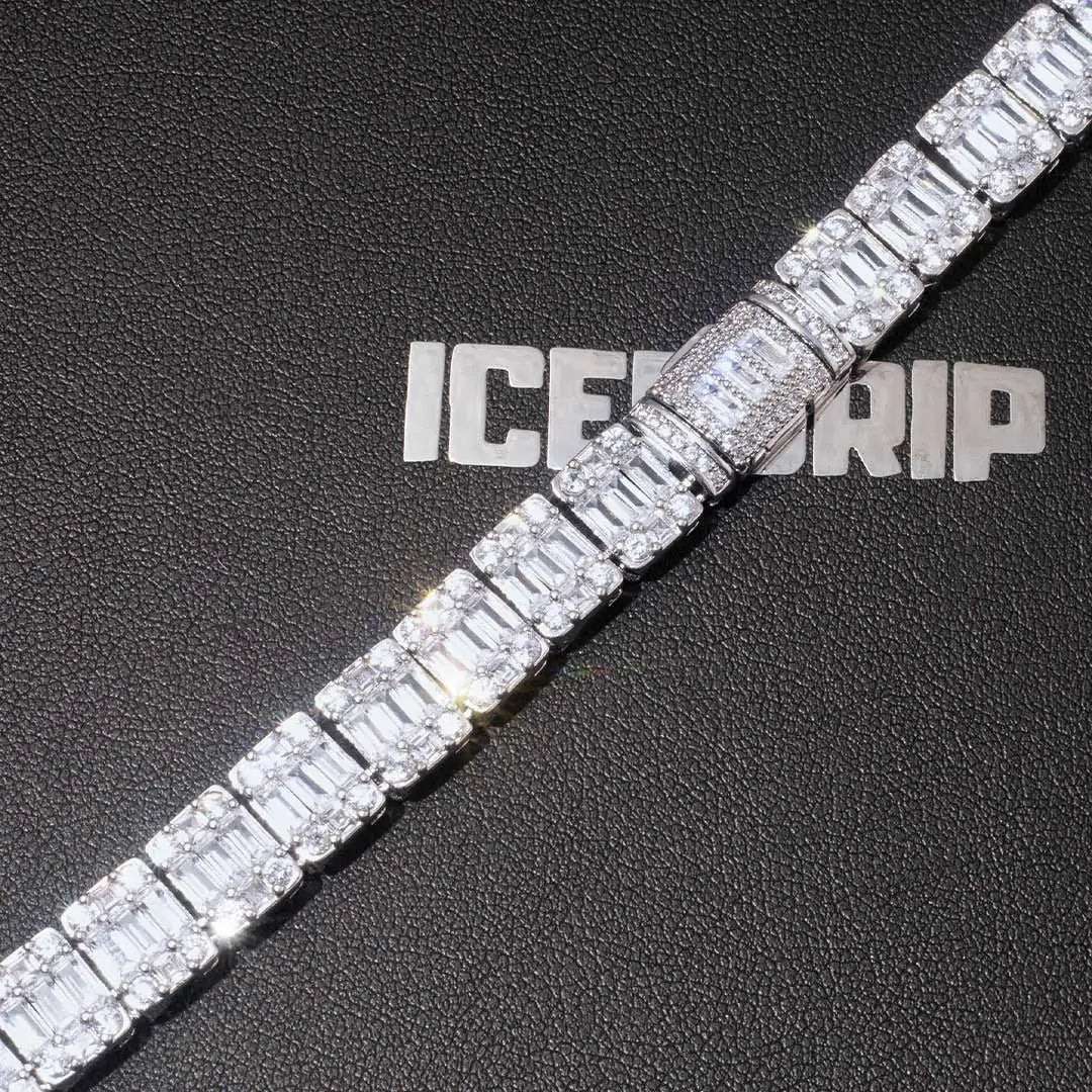 8MM Iced Square Baguette Tennis Chain in White Gold ICEEDRIP