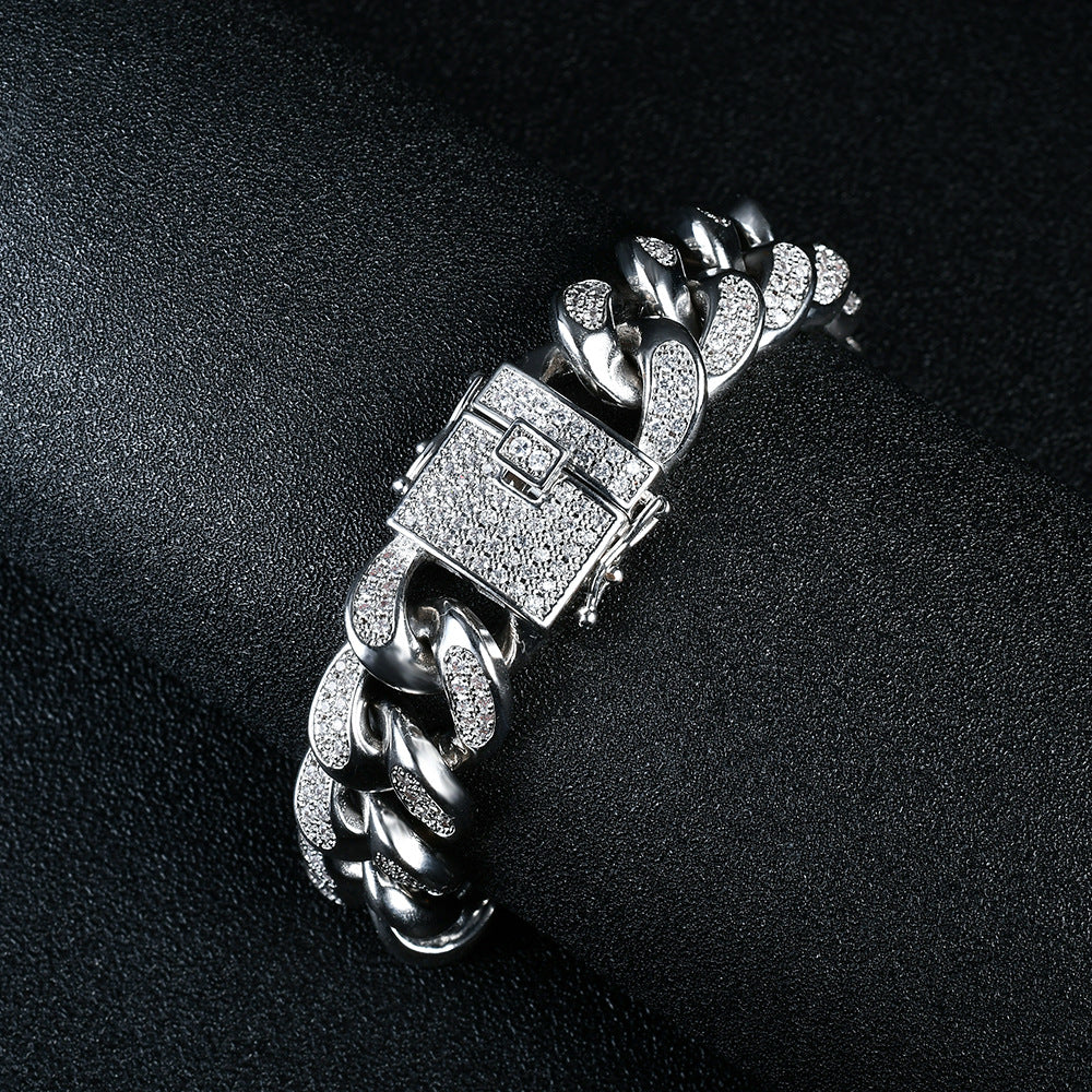 18mm Iced Cuban Link Bracelet  in White Gold