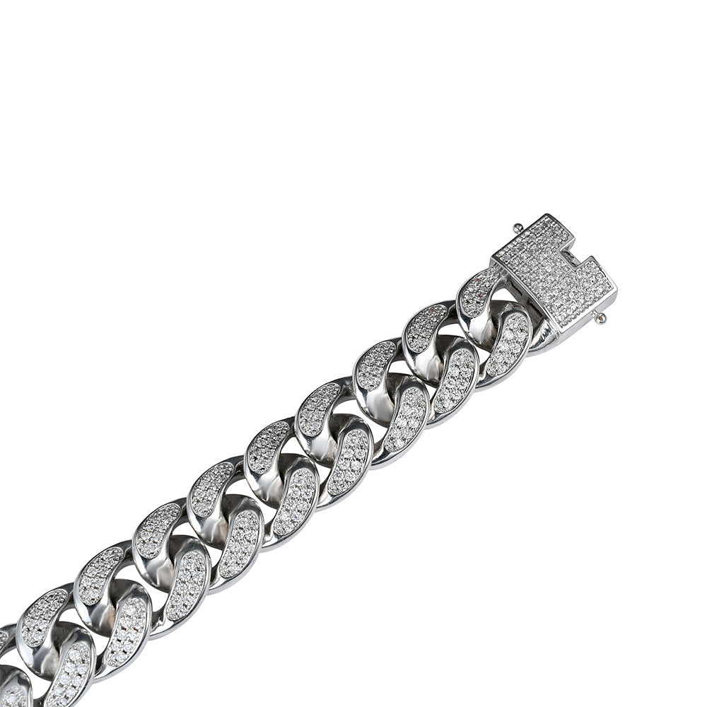 18mm Iced Cuban Link Bracelet  in White Gold