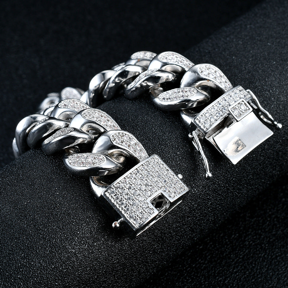 18mm Iced Cuban Link Bracelet  in White Gold