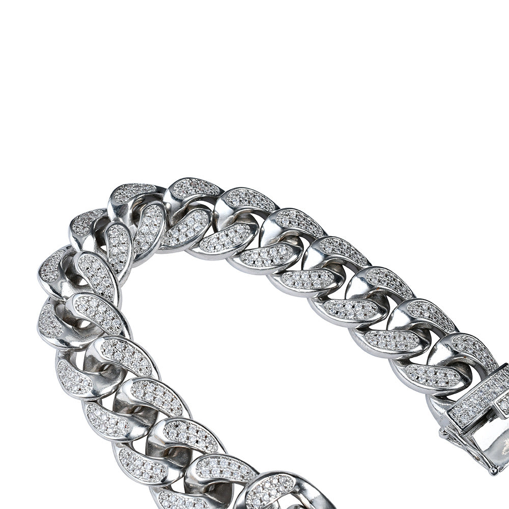 18mm Iced Cuban Link Bracelet  in White Gold