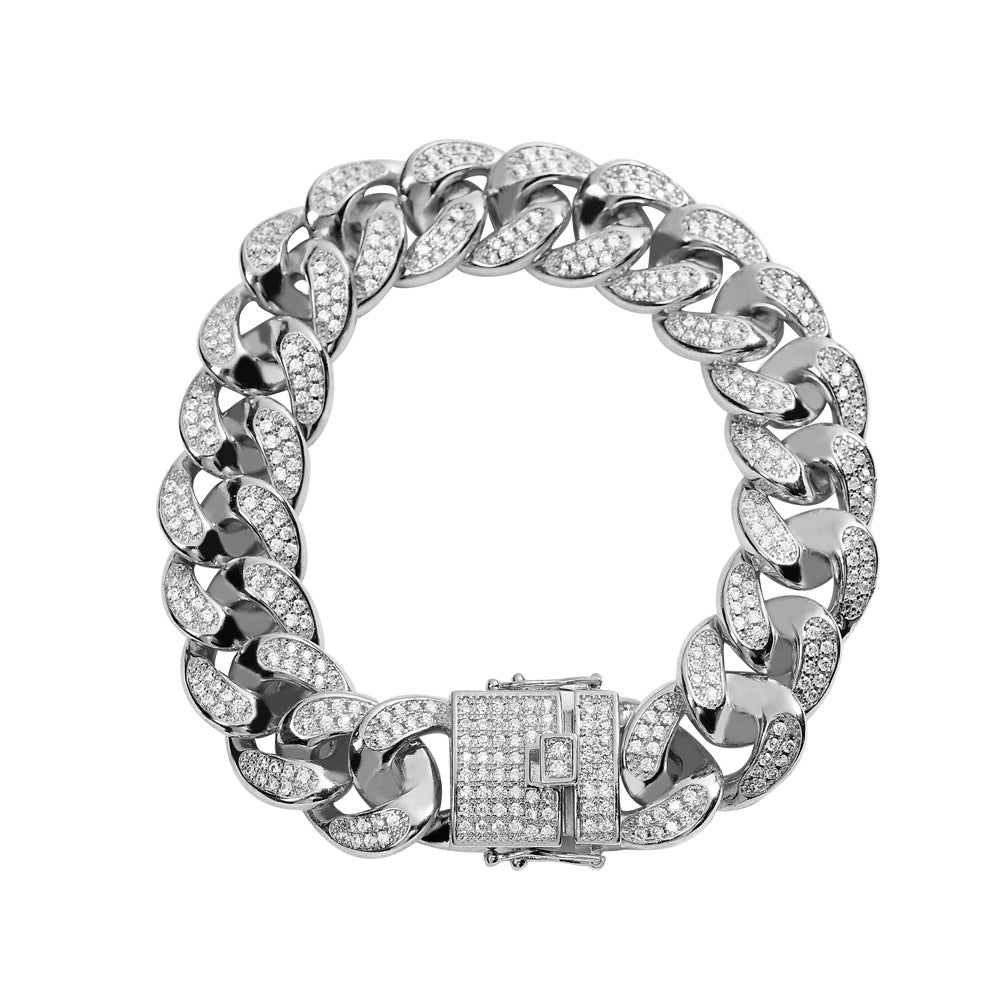 18mm Iced Cuban Link Bracelet  in White Gold