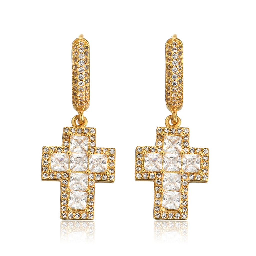 Gold Plated Hip Hop Cross Earring ICEEDRIP