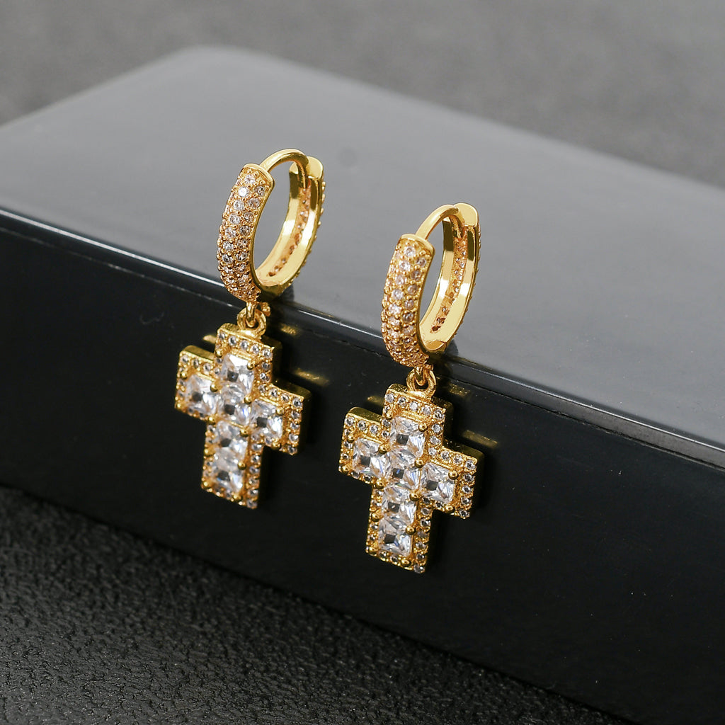 Gold Plated Hip Hop Cross Earring ICEEDRIP