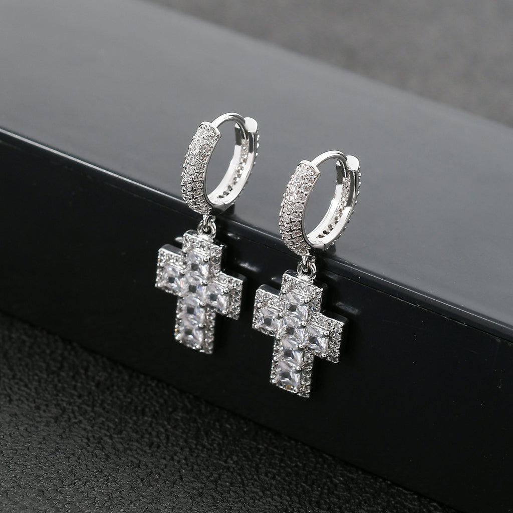 Gold Plated Hip Hop Cross Earring ICEEDRIP