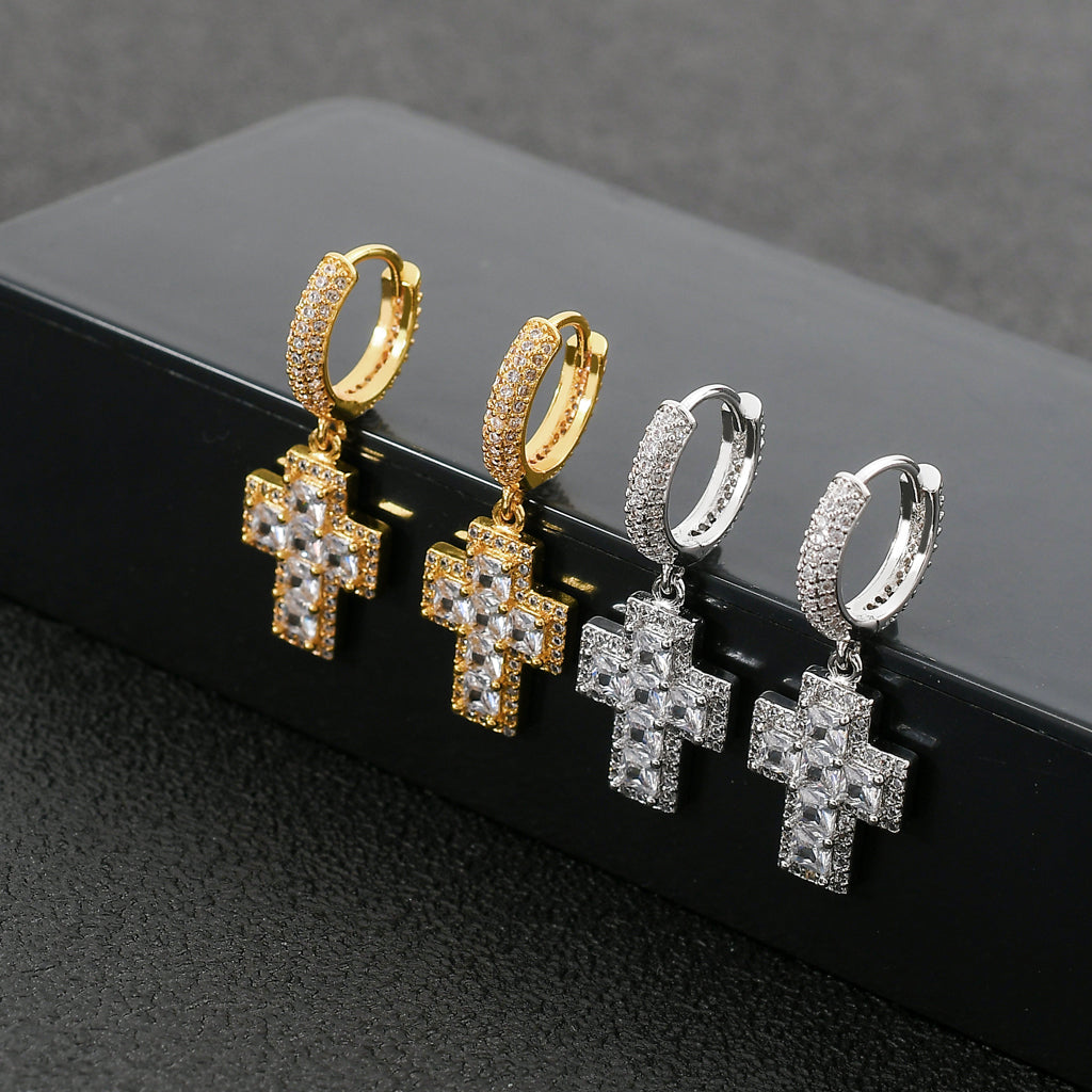 Gold Plated Hip Hop Cross Earring ICEEDRIP