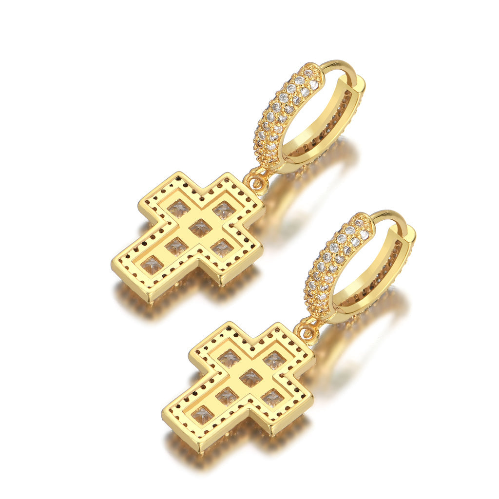 Gold Plated Hip Hop Cross Earring ICEEDRIP