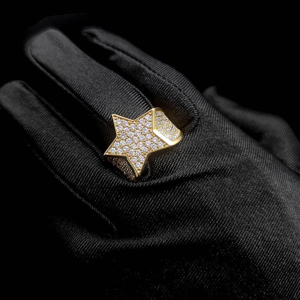 Gold-Plated full iced out Pentagram Ring ICEEDRIP