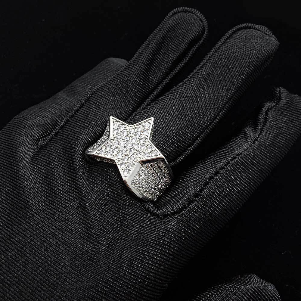 Gold-Plated full iced out Pentagram Ring ICEEDRIP