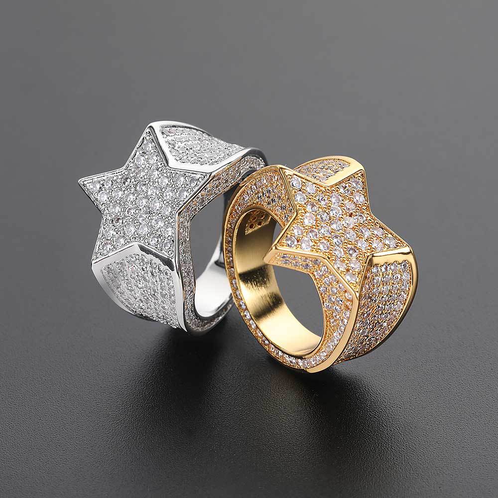 Gold-Plated full iced out Pentagram Ring ICEEDRIP