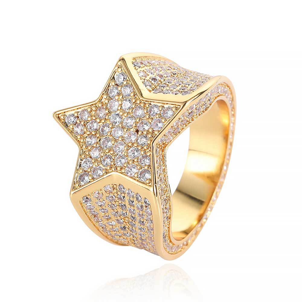 Gold-Plated full iced out Pentagram Ring ICEEDRIP