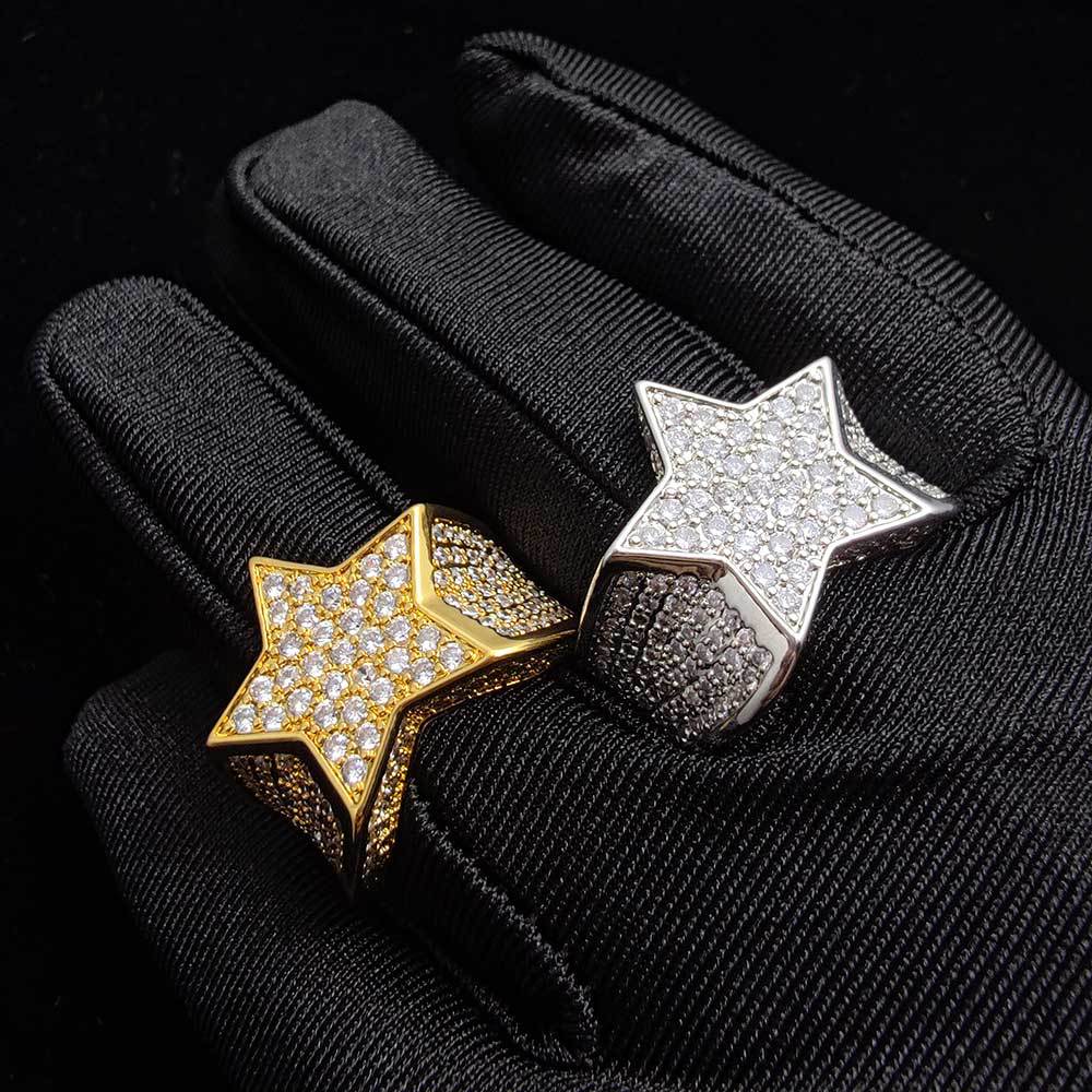 Gold-Plated full iced out Pentagram Ring ICEEDRIP