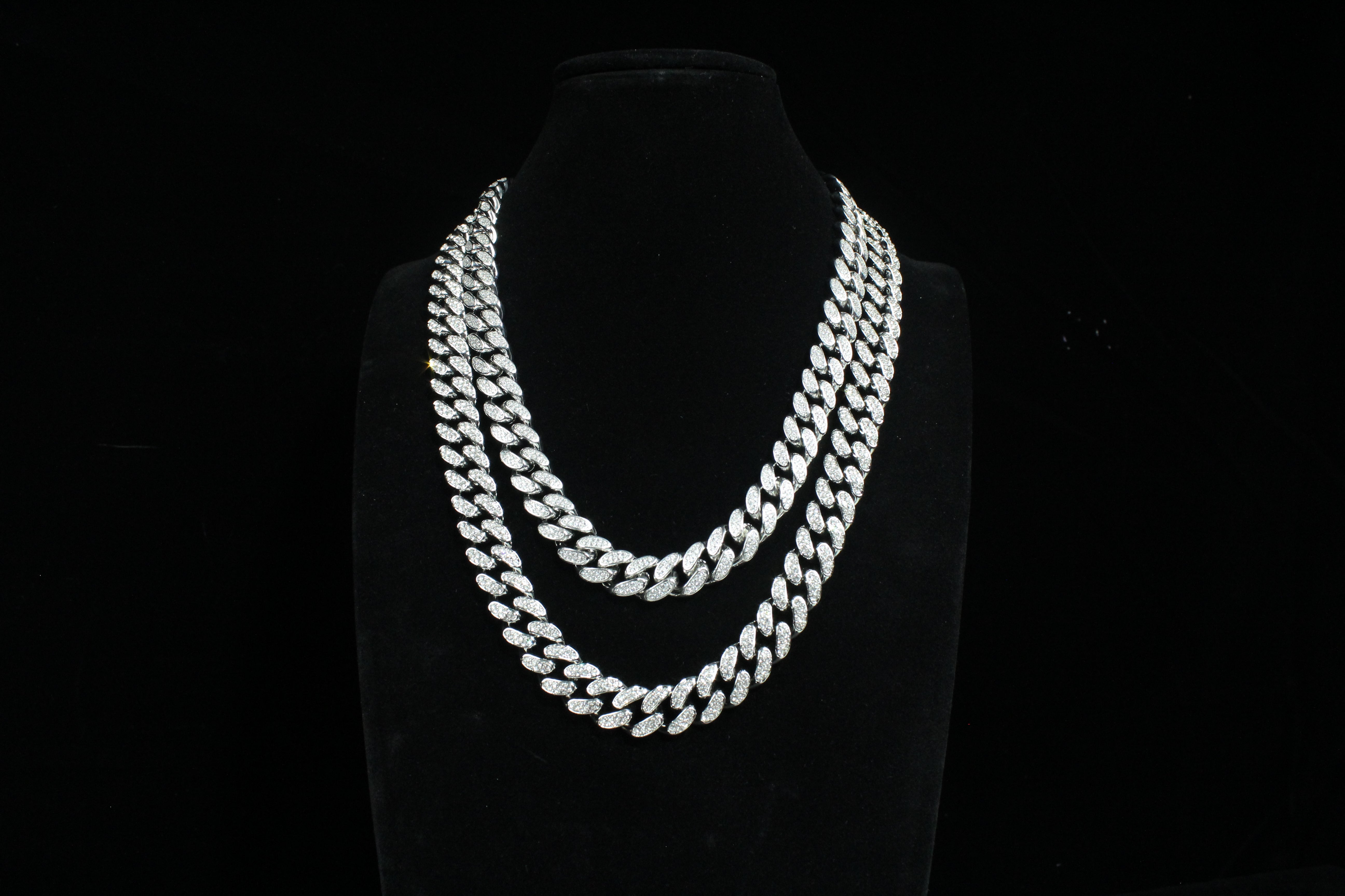 12mm Box Clasp Iced Cuban Link Chain in White Gold