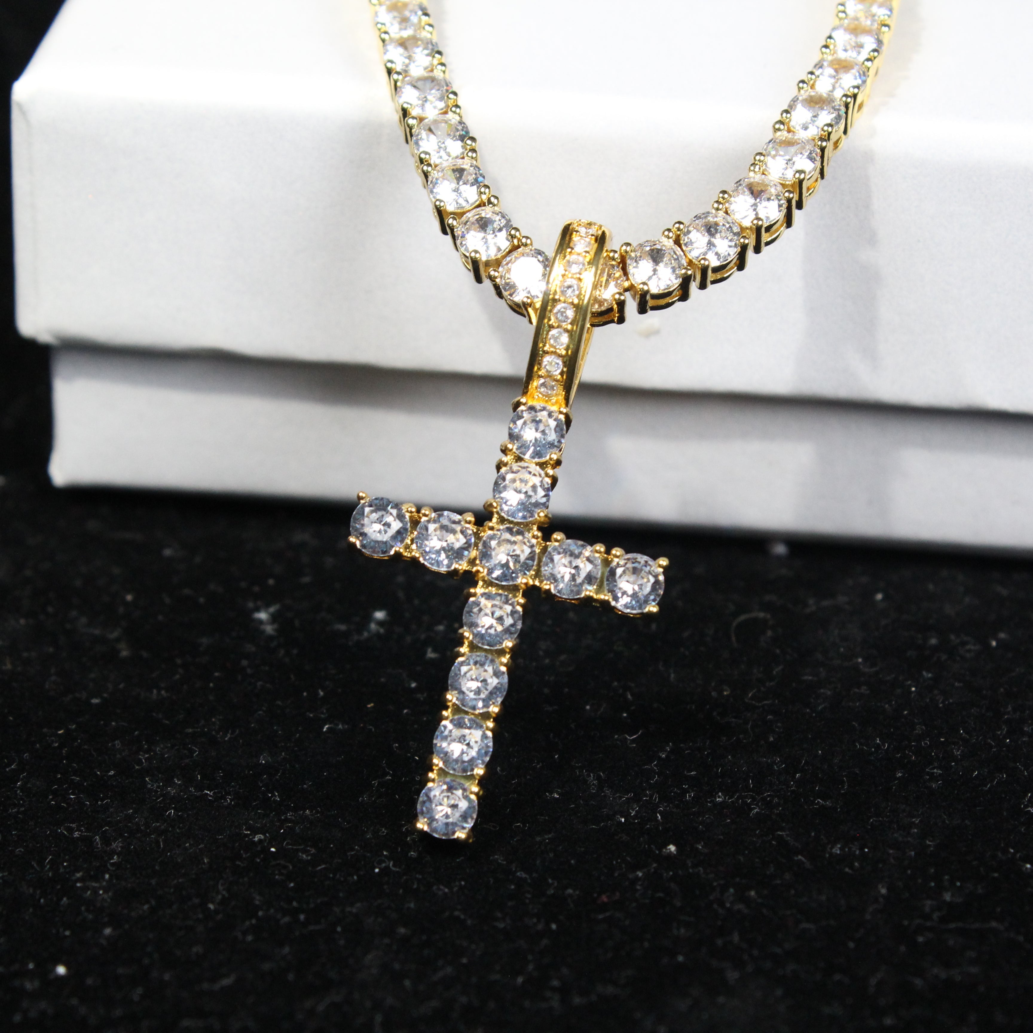 Bundle White Gold Cross + 4mm Tennis Chain