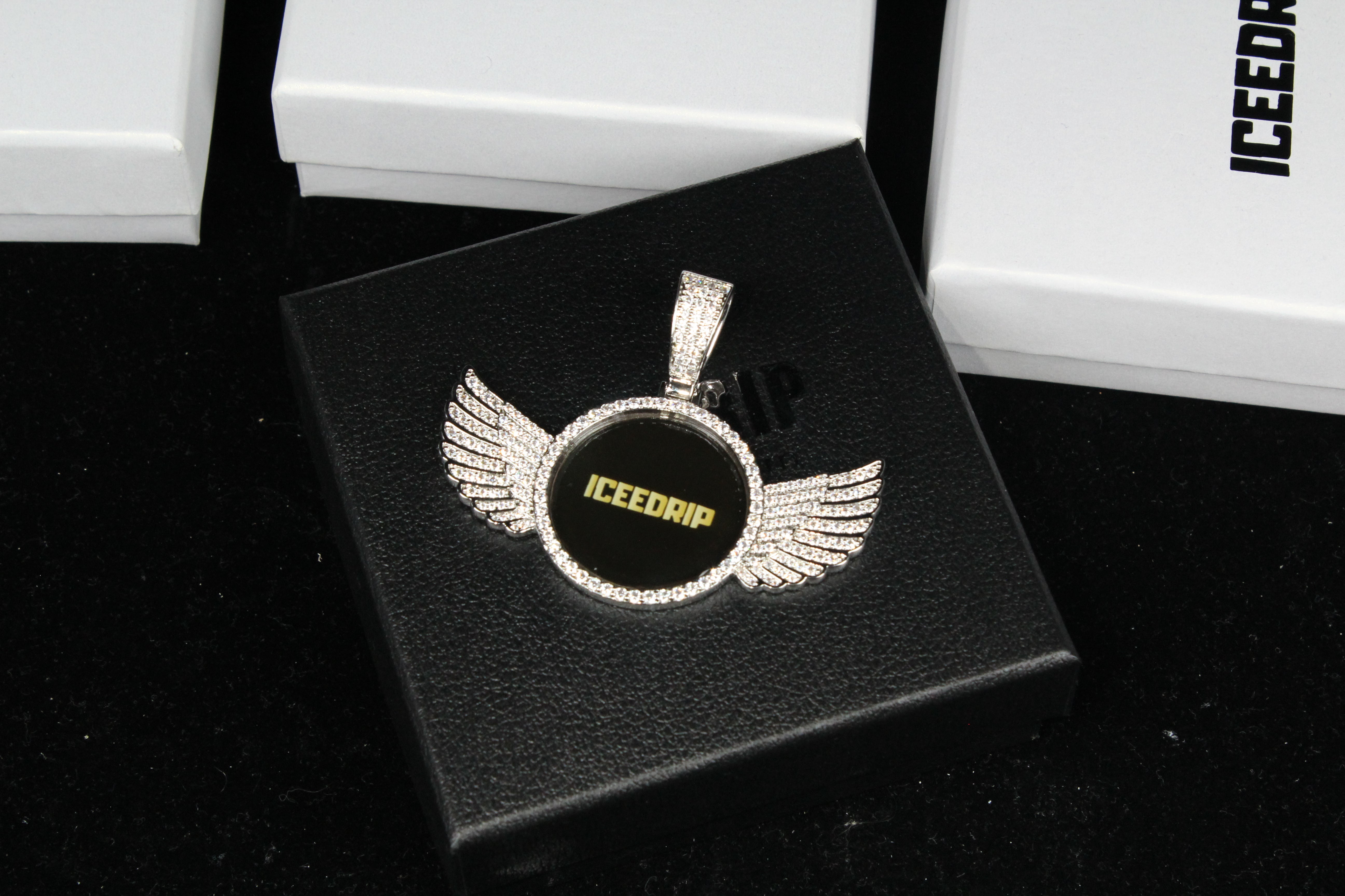 3D Circle With Wings Custom Picture Pendant