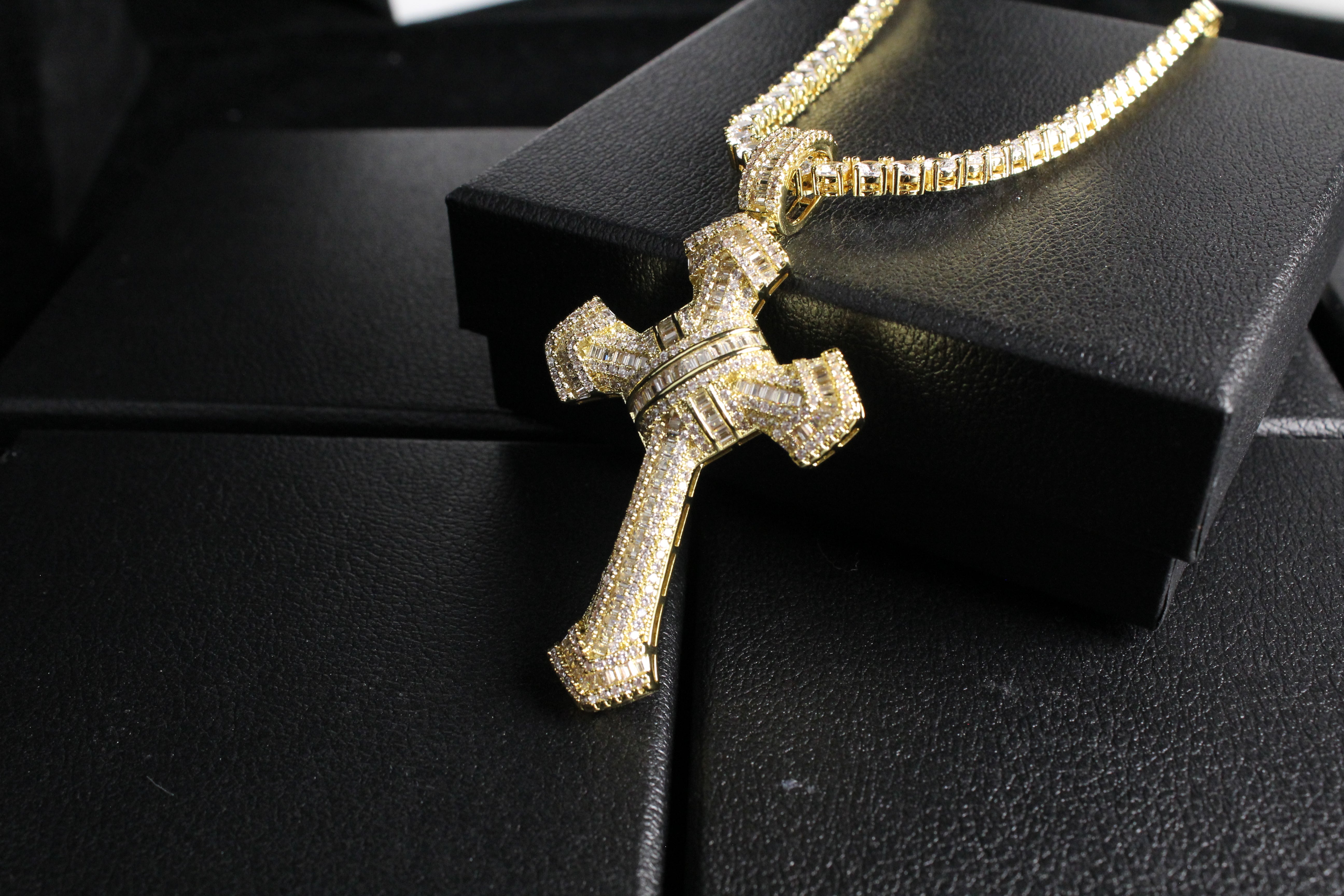 Iced Out Baguette Jesus Cross Necklace