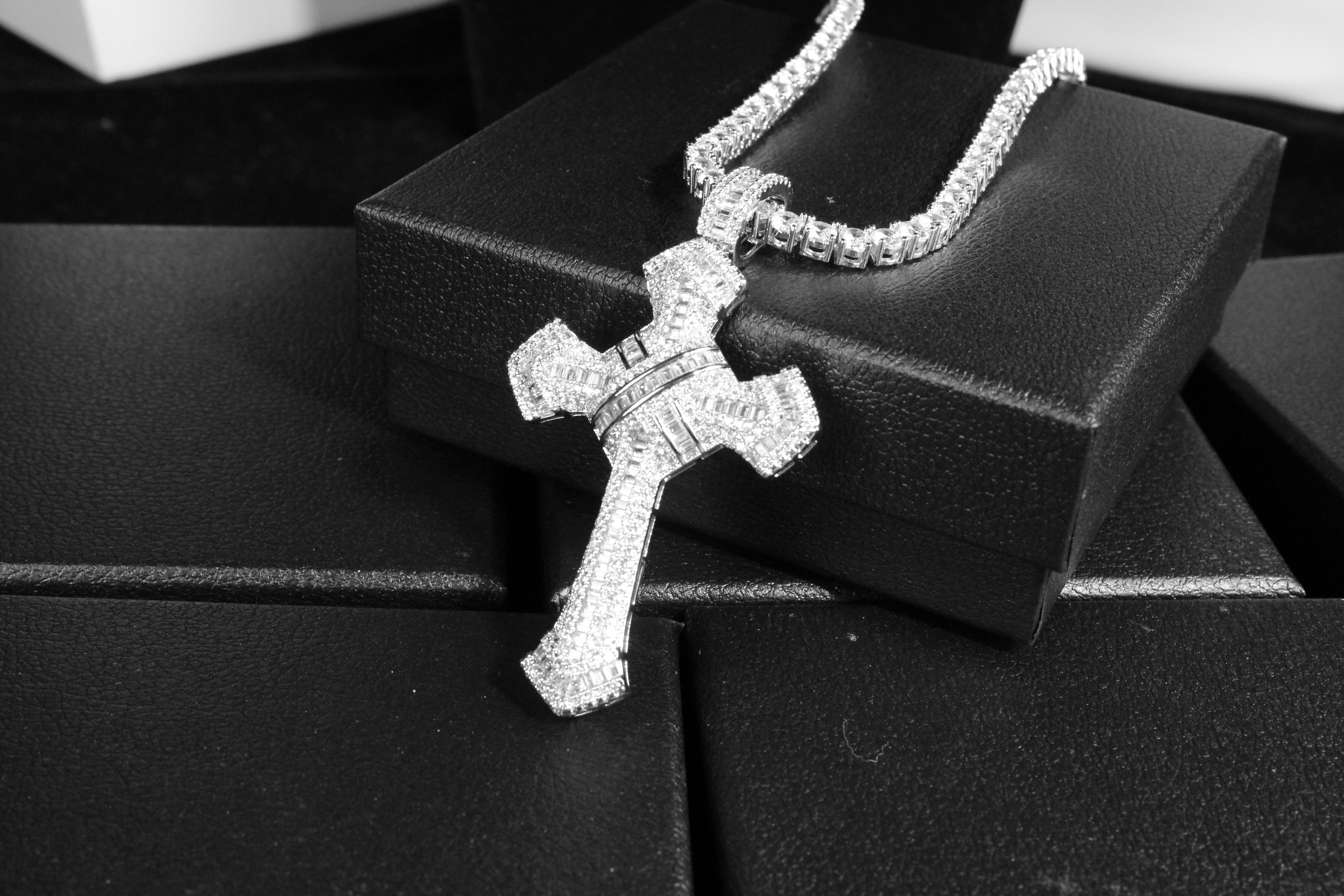 Iced Out Baguette Jesus Cross Necklace